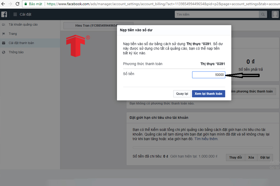 thanh toán tiền quảng cáo facebook