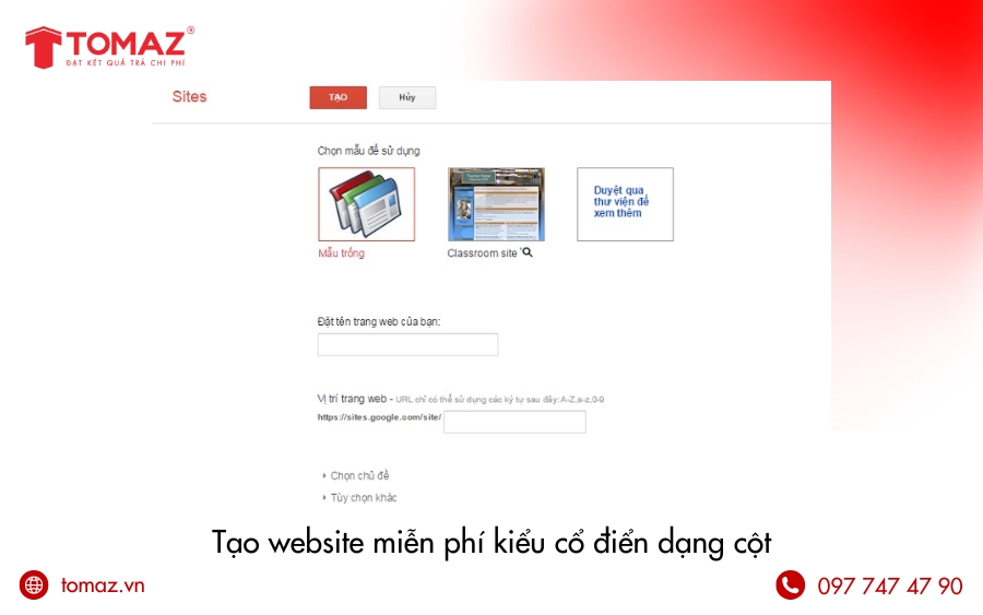 Cách tạo web miễn phí trên Google Sites dạng cột cổ điển