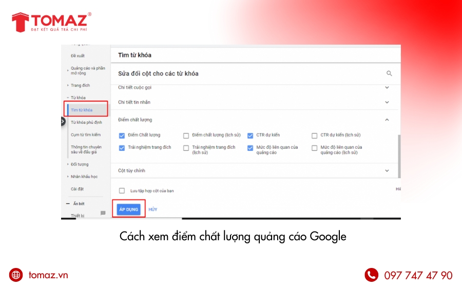 Cách kiểm tra Điểm Chất Lượng trong Google Ads