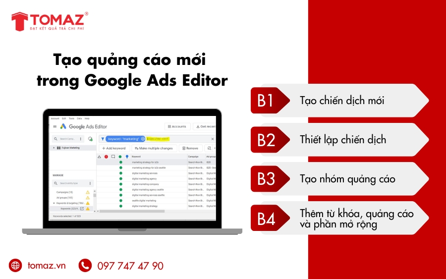 Cách tạo chiến dịch quảng cáo mới trong Google Ads Editor