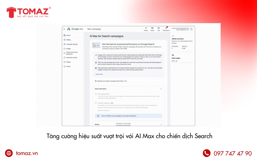 Tăng cường hiệu suất vượt trội với AI Max cho chiến dịch Search