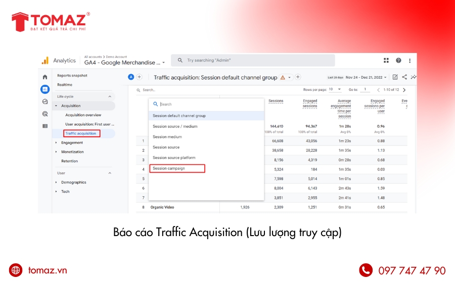 Cách xem Báo cáo Traffic Acquisition (Lưu lượng truy cập)