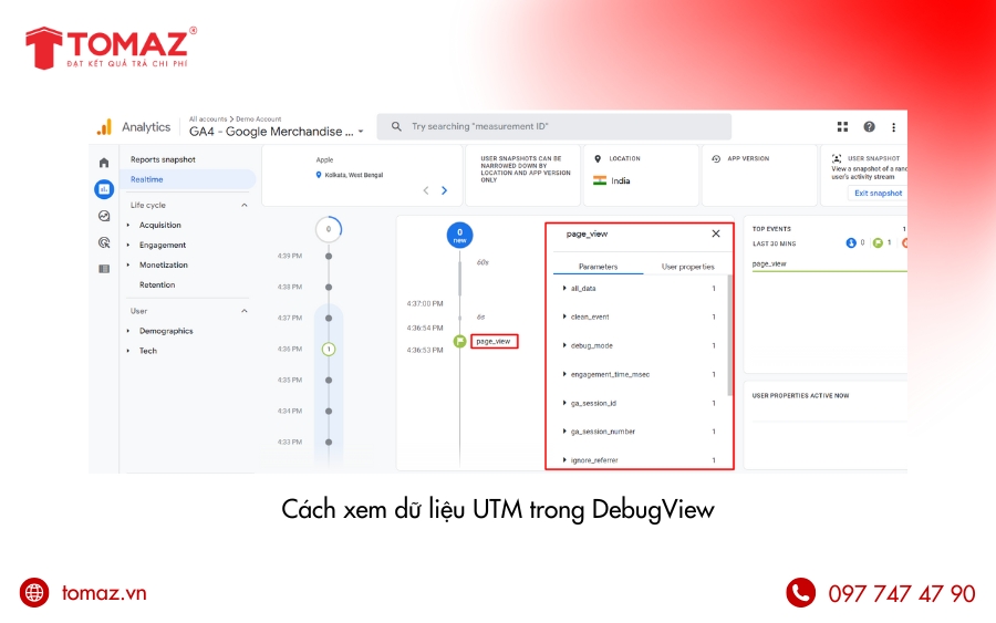 Cách xem dữ liệu UTM trong DebugView