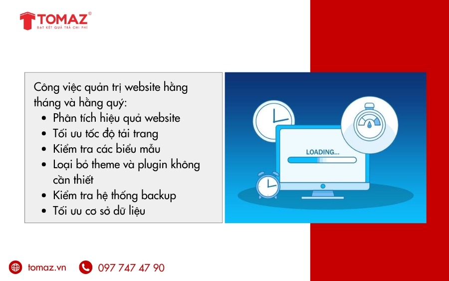 Công việc quản trị website hằng tháng và hằng quý