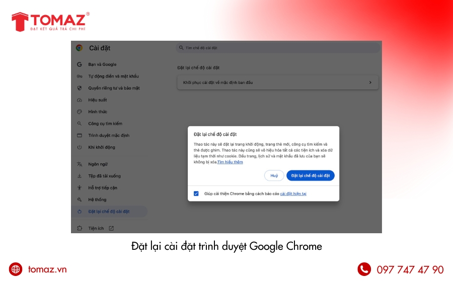 Đặt lại cài đặt trình duyệt Google Chrome
