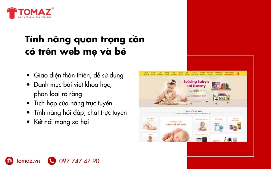 Những tính năng quan trọng cần có trên web mẹ và bé