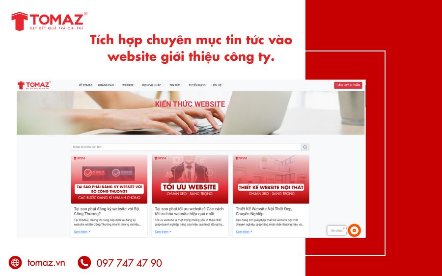 Tomaz tích hợp chuyên mục tin tức và trang web giới thiệu công ty