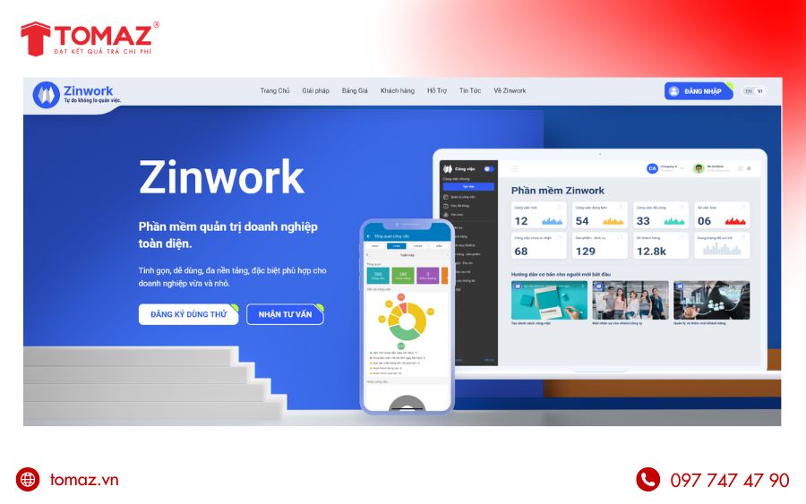  Dự án thiết kế web giới thiệu công ty Zinwork do Tomaz thực hiện