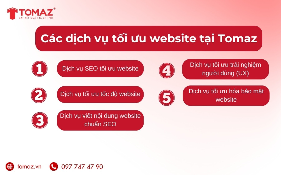 Các dịch vụ tối ưu website tại TOMAZ.