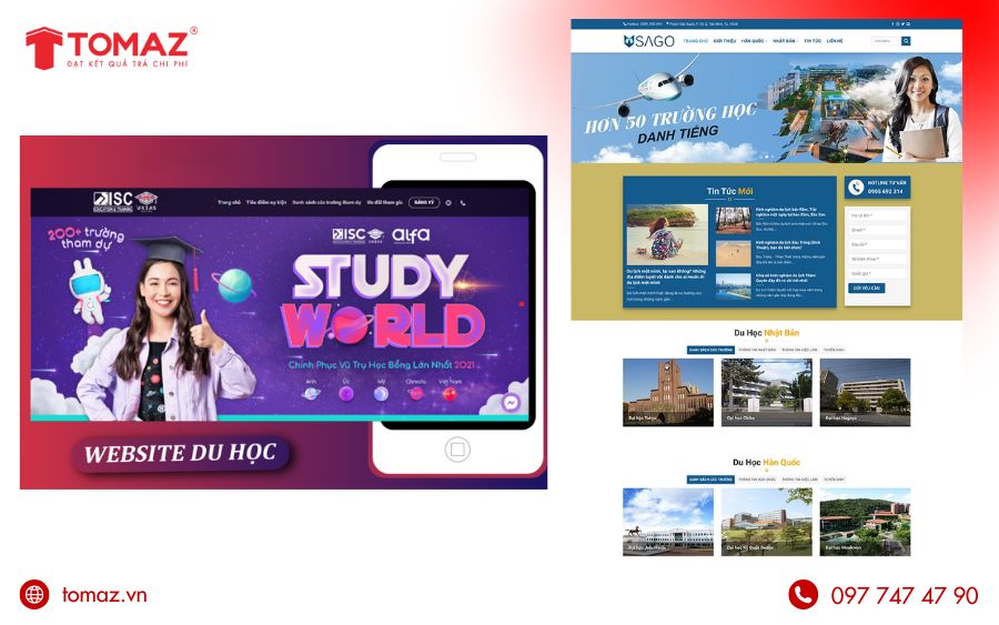Giao diện trang chủ của Saigon Language được thiết kế bởi TOMAZ