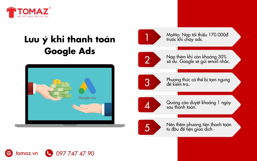 Một số lưu ý quan trọng khi thanh toán Google Ads