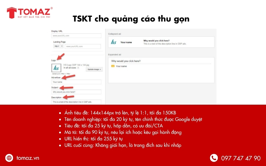 Thông số kỹ thuật cho quảng cáo thu gọn