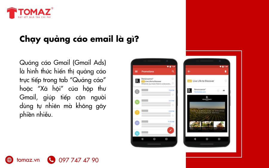 Quảng cáo Gmail là dạng hiển thị trong tab “Quảng cáo” hoặc “Xã hội” của hộp thư Gmail, giúp tiếp cận người dùng tự nhiên, không gây phiền