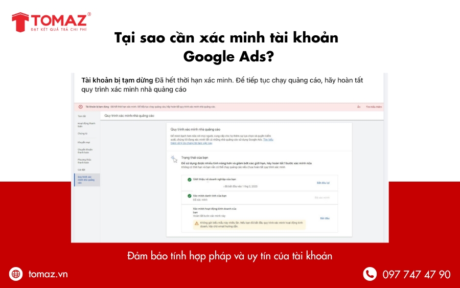 Xác minh tài khoản Google Ads để đảm bảo tính hợp pháp và uy tín của tài khoản