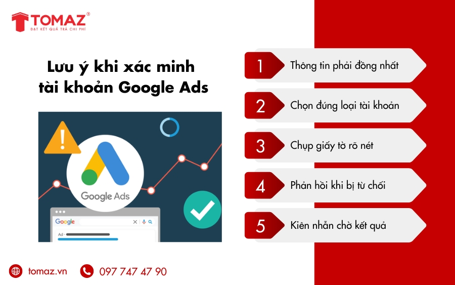 Một số lưu ý quan trọng khi xác minh tài khoản Google Ads