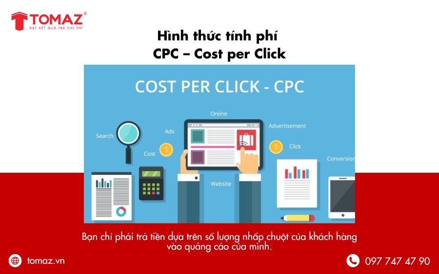 CPC (Cost per Click) cho phép bạn chỉ phải trả tiền dựa trên số lượng nhấp chuột của khách hàng vào quảng cáo