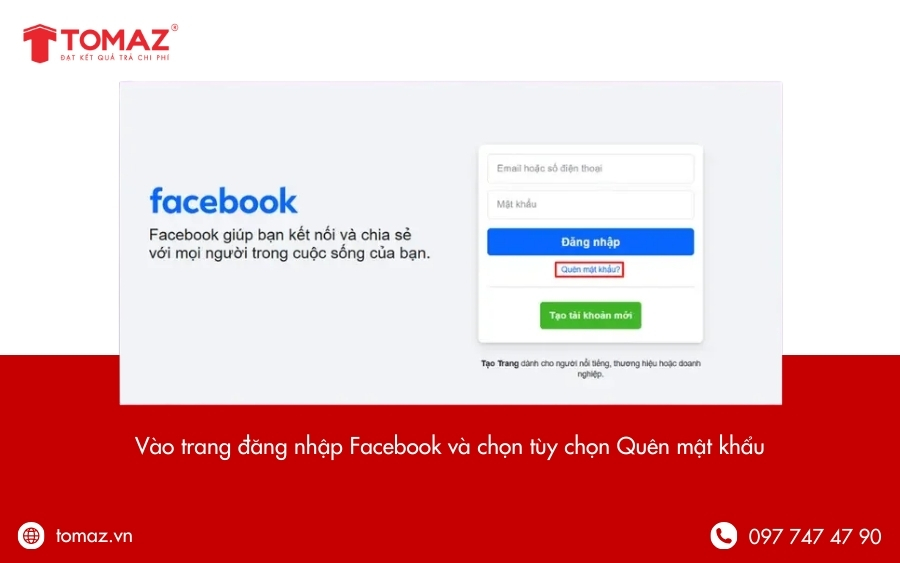 Nhấn chọn Quên mật khẩu để bắt đầu quá trình khôi phục