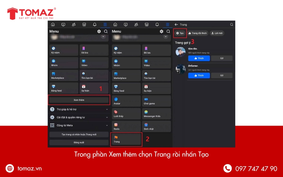Chọn mục Trang và bắt đầu tạo fanpage