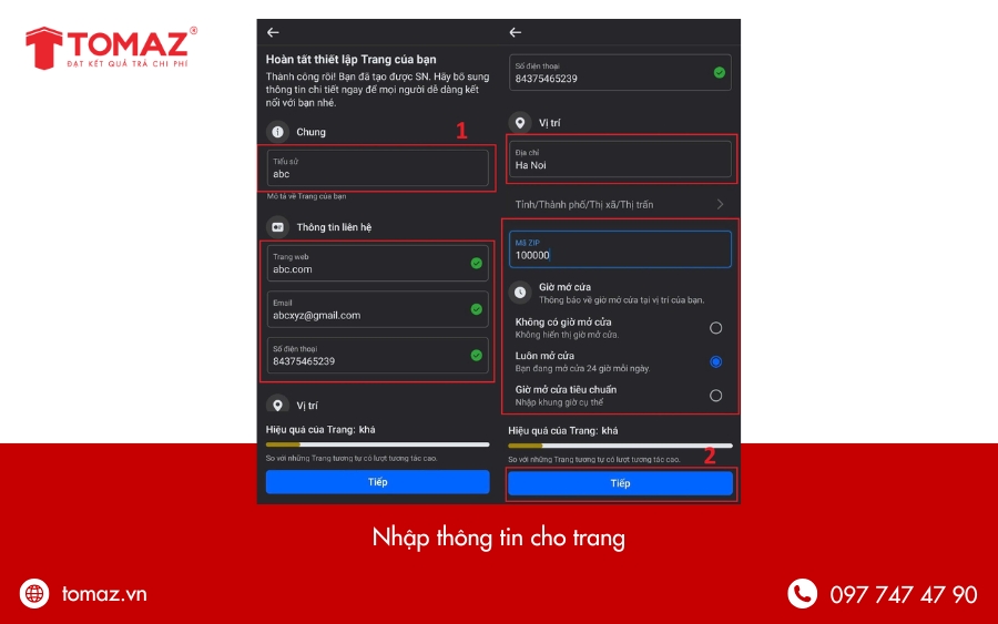 Điền thông tin cơ bản cho fanpage