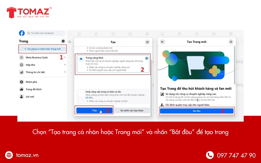 Chọn Tạo trang cá nhân hoặc Trang mới