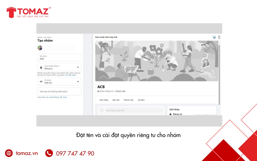 Đặt tên và cài đặt quyền riêng tư cho nhóm