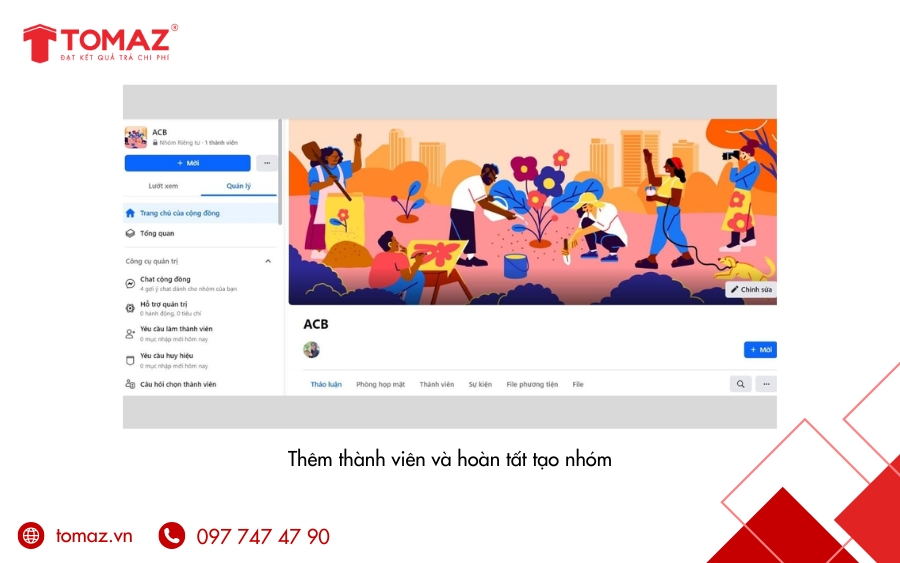 Thêm thành viên và hoàn tất tạo nhóm