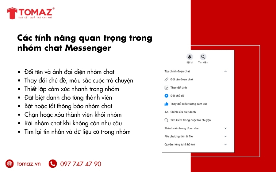 Các tính năng quan trọng trong nhóm chat Messenger