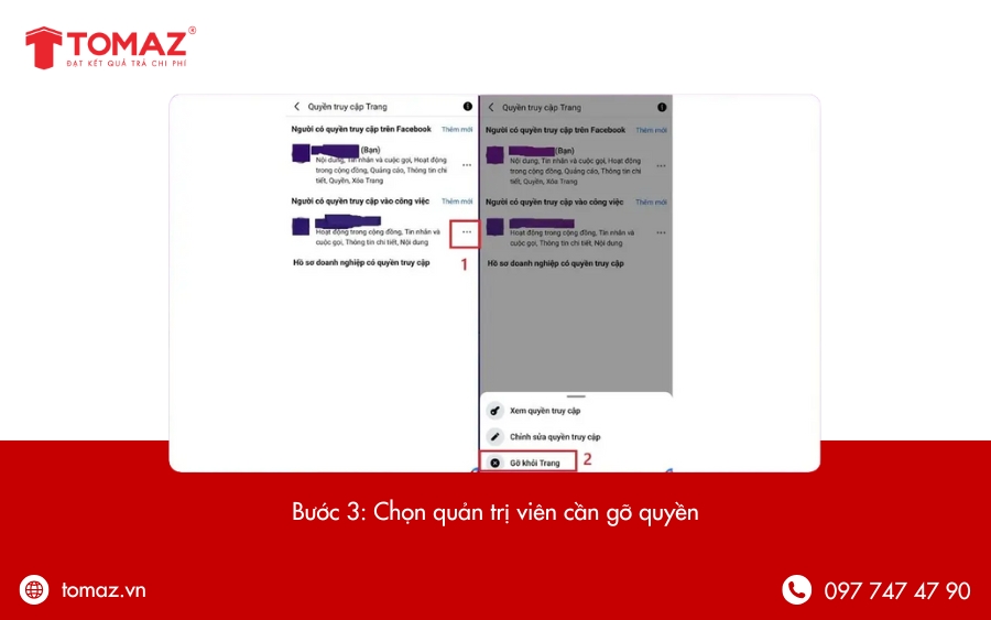 Chọn quản trị viên cần gỡ quyền