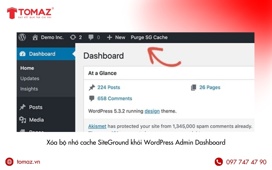 Xóa bộ nhớ cache SiteGround trong WordPress Admin