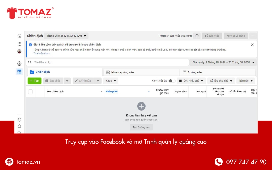 Truy cập Facebook và mở Trình quản lý quảng cáo