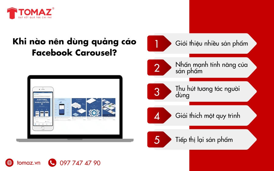 Sử dụng quảng cáo Facebook Carousel khi cần giới thiệu nhiều sản phẩm, nhấn mạnh tính năng sản phẩm