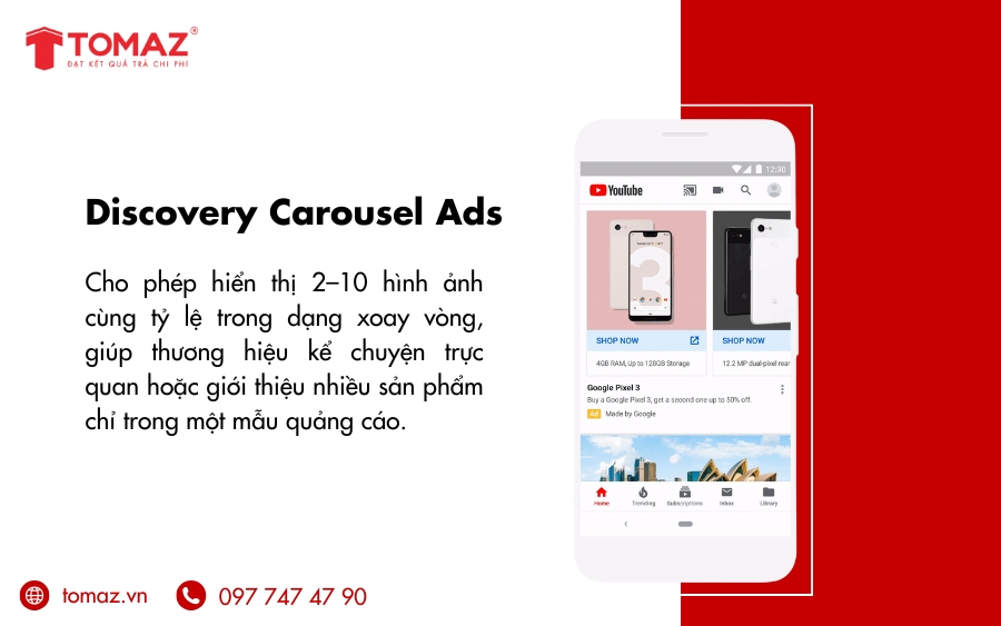 Discovery Carousel Ads cho phép vuốt ngang để hiển thị nhiều hình ảnh trong một quảng cáo