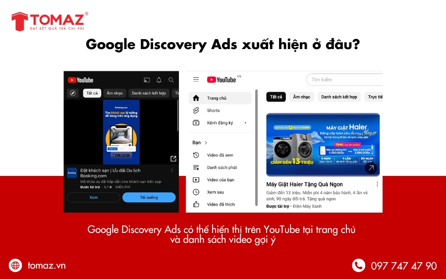 Google Discovery Ads xuất hiện trên YouTube ở trang chính và gợi ý video tiếp theo