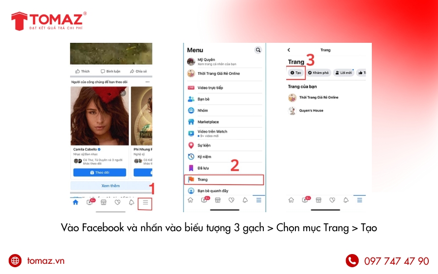 Truy cập Facebook và bắt đầu tạo Trang