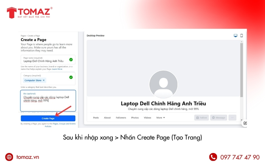 Nhấn Create Page để tạo trang
