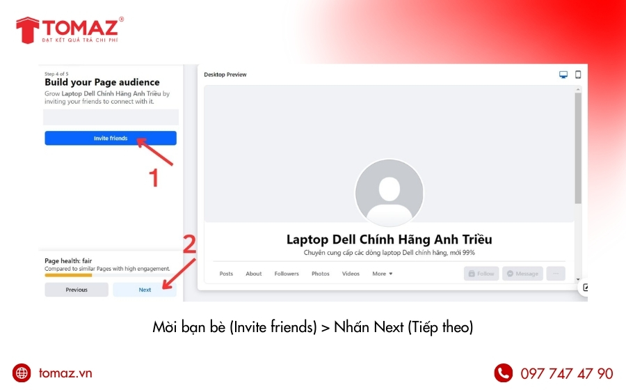 Mời bạn bè thích Fanpage