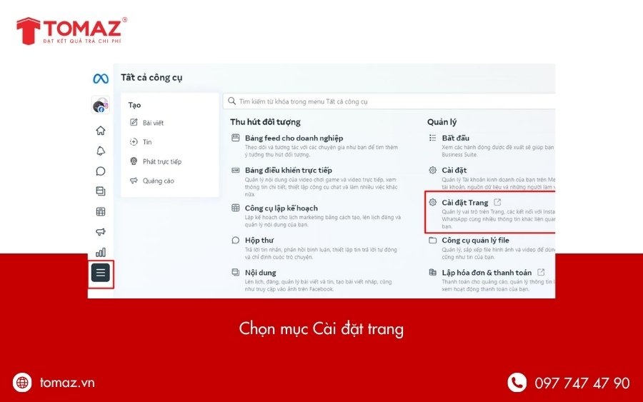 Truy cập phần Cài đặt Trang