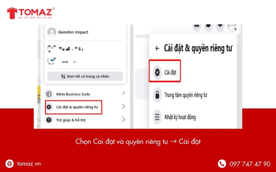 Mở phần Cài đặt Trang