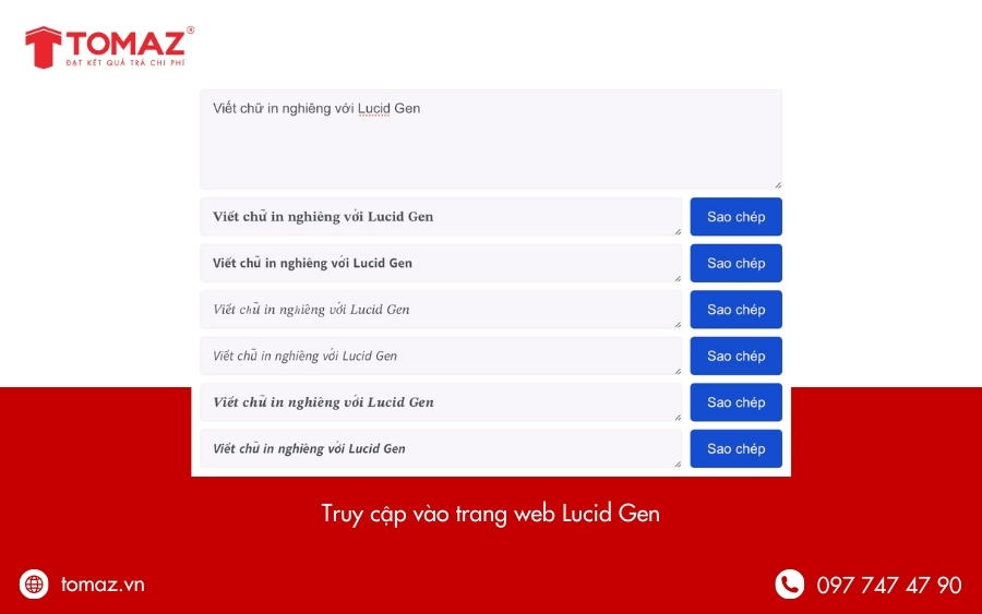 Truy cập vào trang web Lucid Gen