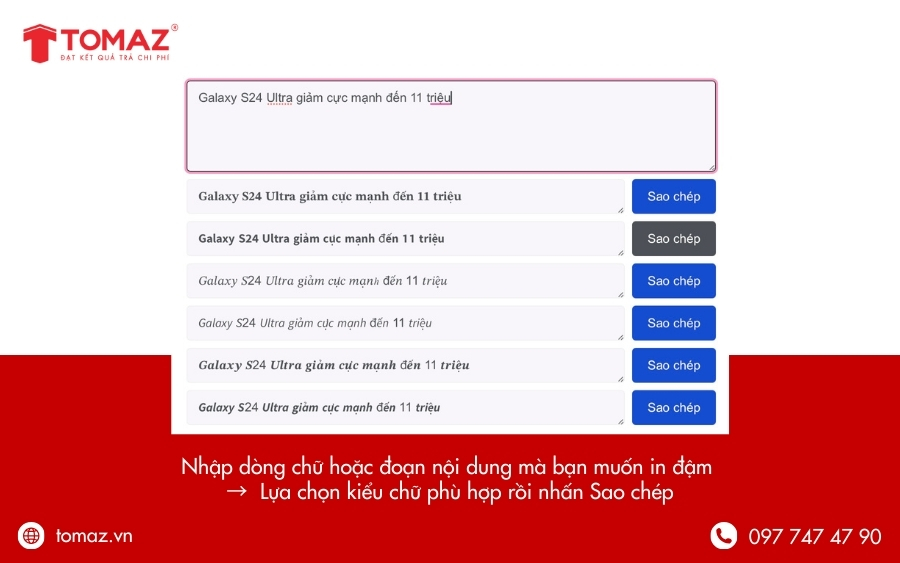 Nhập chữ bạn muốn in đậm rồi Sao chép kiểu chữ phù hợp