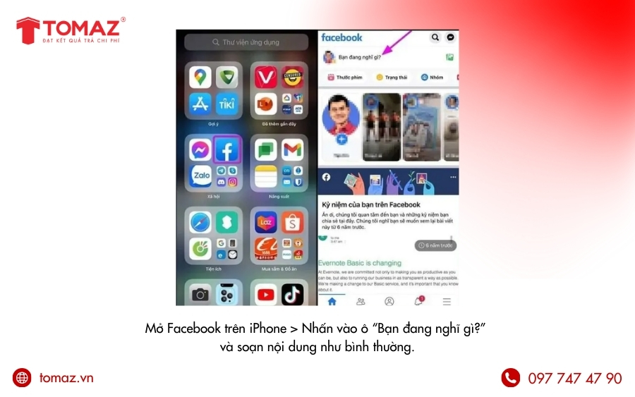 Vào Facebook và viết status như bình thường