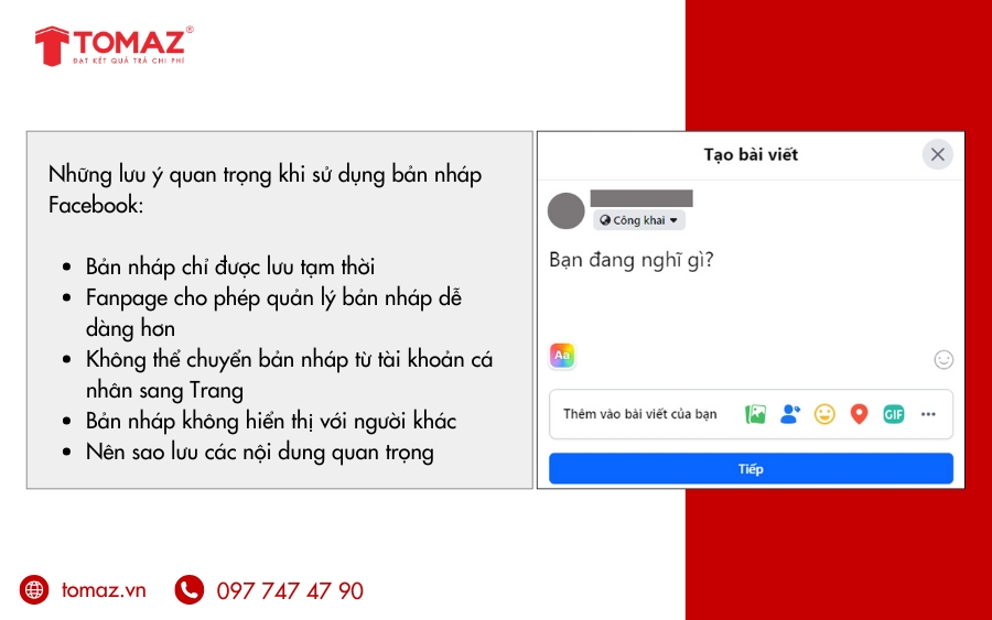 Những lưu ý quan trọng khi sử dụng bản nháp Facebook