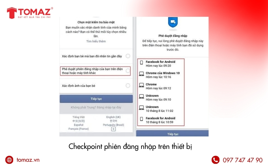 Xác minh checkpoint phiên đăng nhập trên thiết bị đã dùng