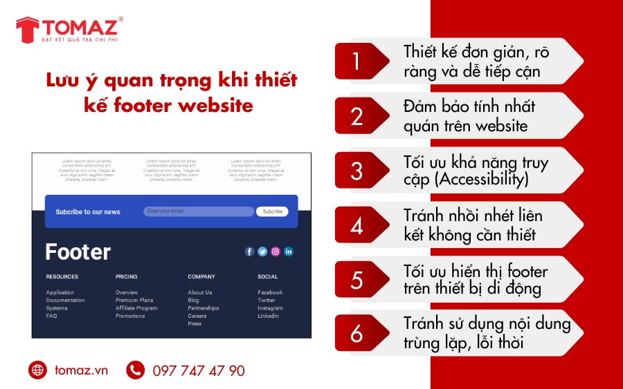 Những lưu ý quan trọng khi thiết kế footer là gì?