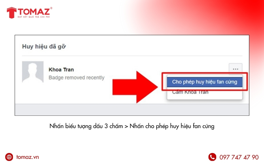 Nhấn chọn Cho phép huy hiệu Fan cứng