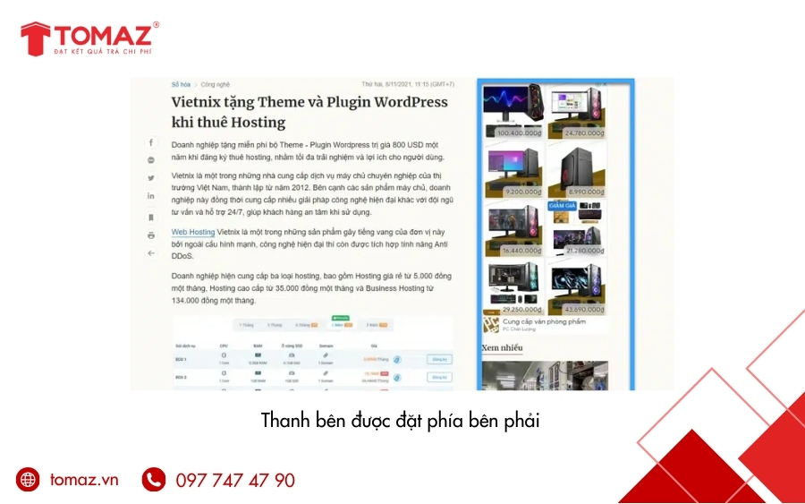 Đặt Sidebar bên phải nội dung