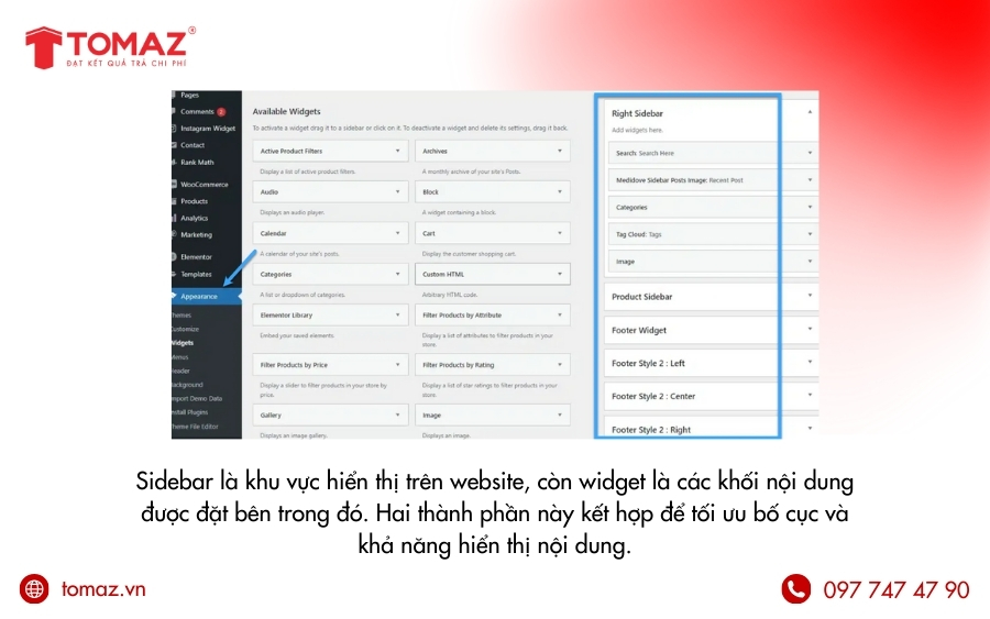 Điểm khác nhau giữa widget và sidebar là gì?