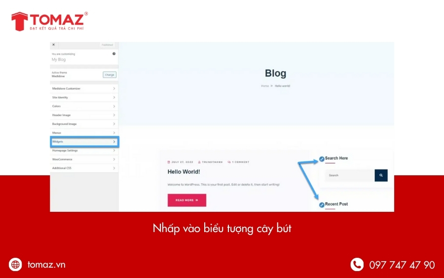 Nhấp vào biểu tượng cây bút để chỉnh sửa sidebar nhanh hơn