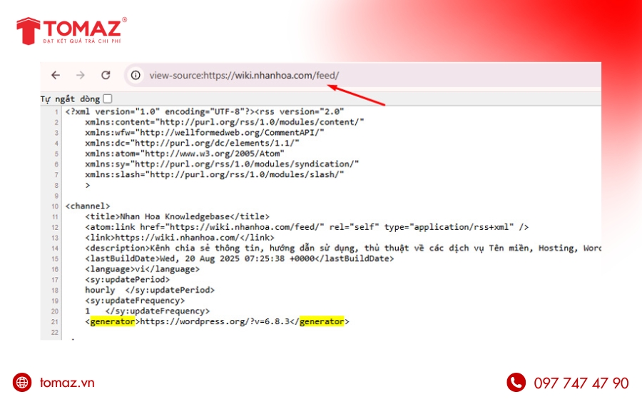 Kiểm tra phiên bản WordPress bằng RSS Feed