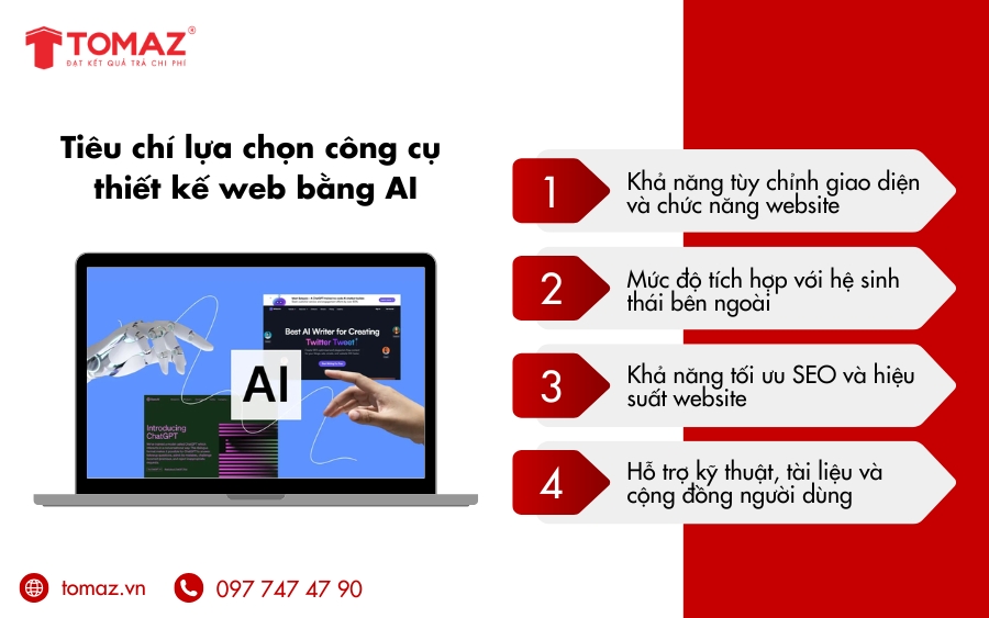 Tiêu chí lựa chọn công cụ thiết kế web bằng AI phù hợp cho doanh nghiệp